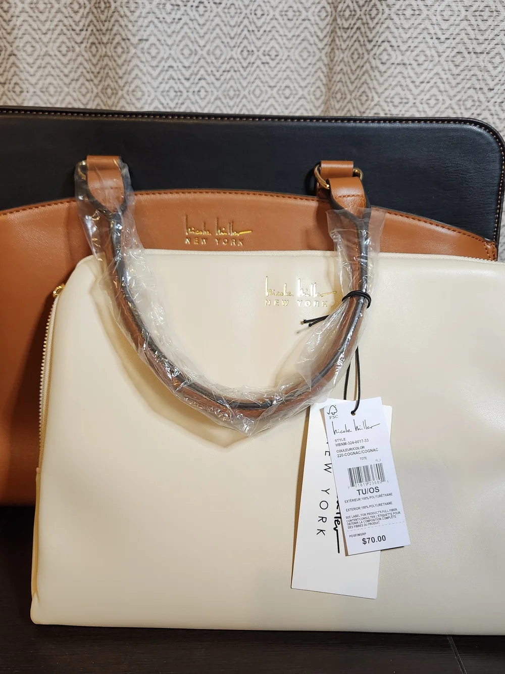 Nicole Miller New York Cream and Tan Satchel